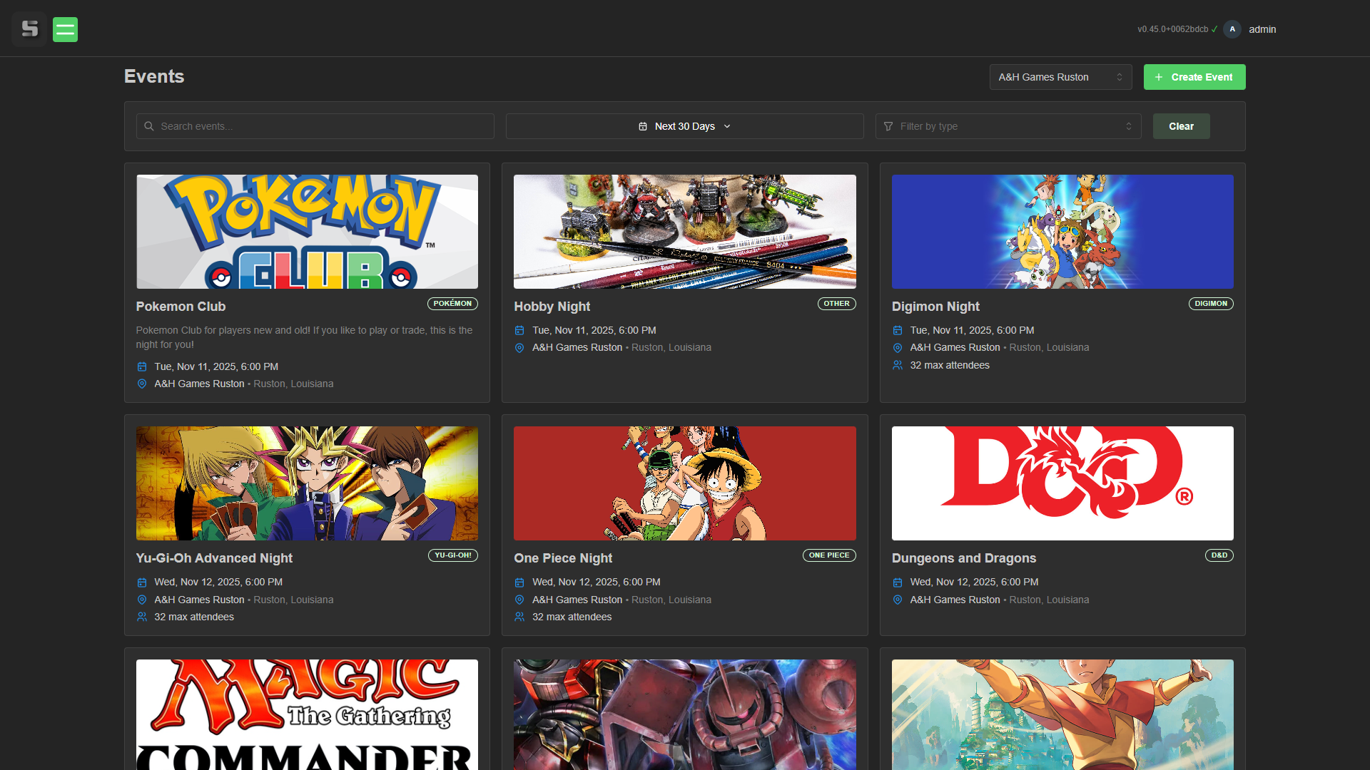 Event management dashboard
