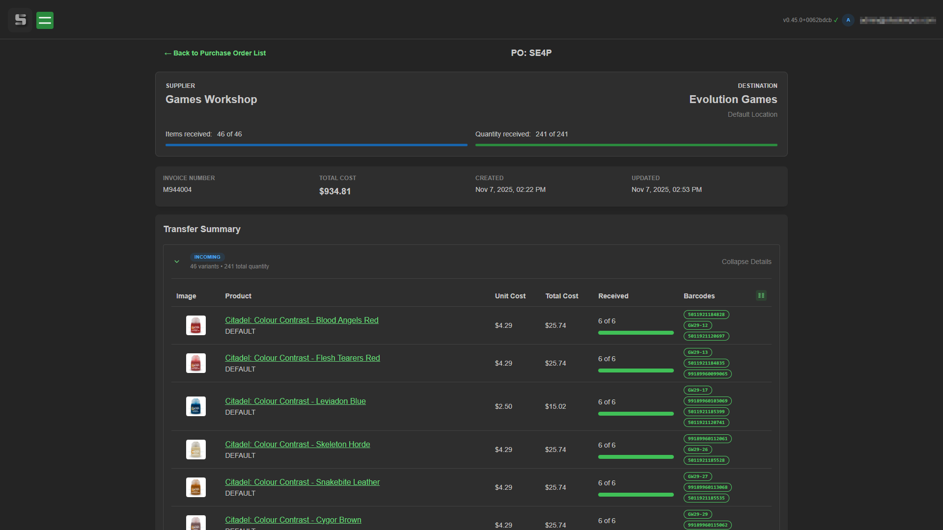 Example Purchase Orders