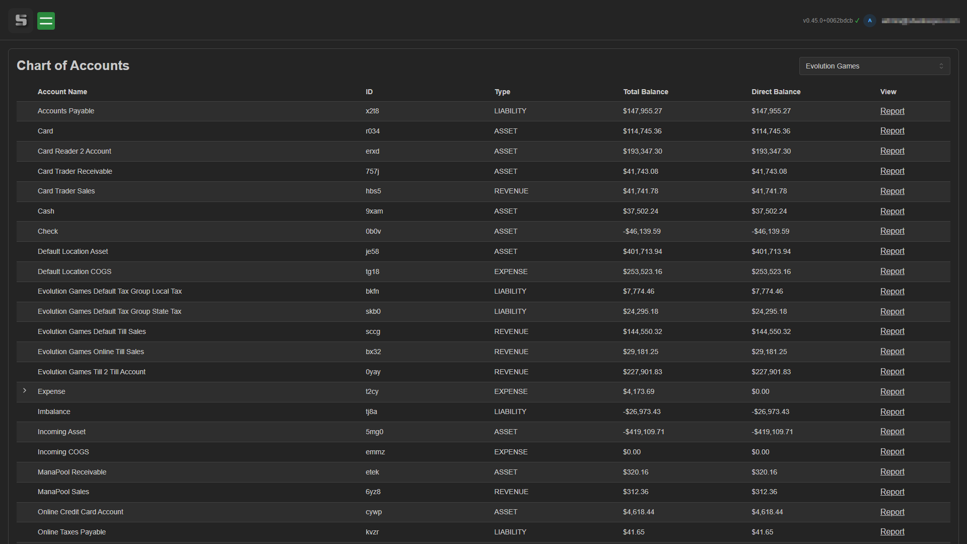 Chart Of Accounts Report
