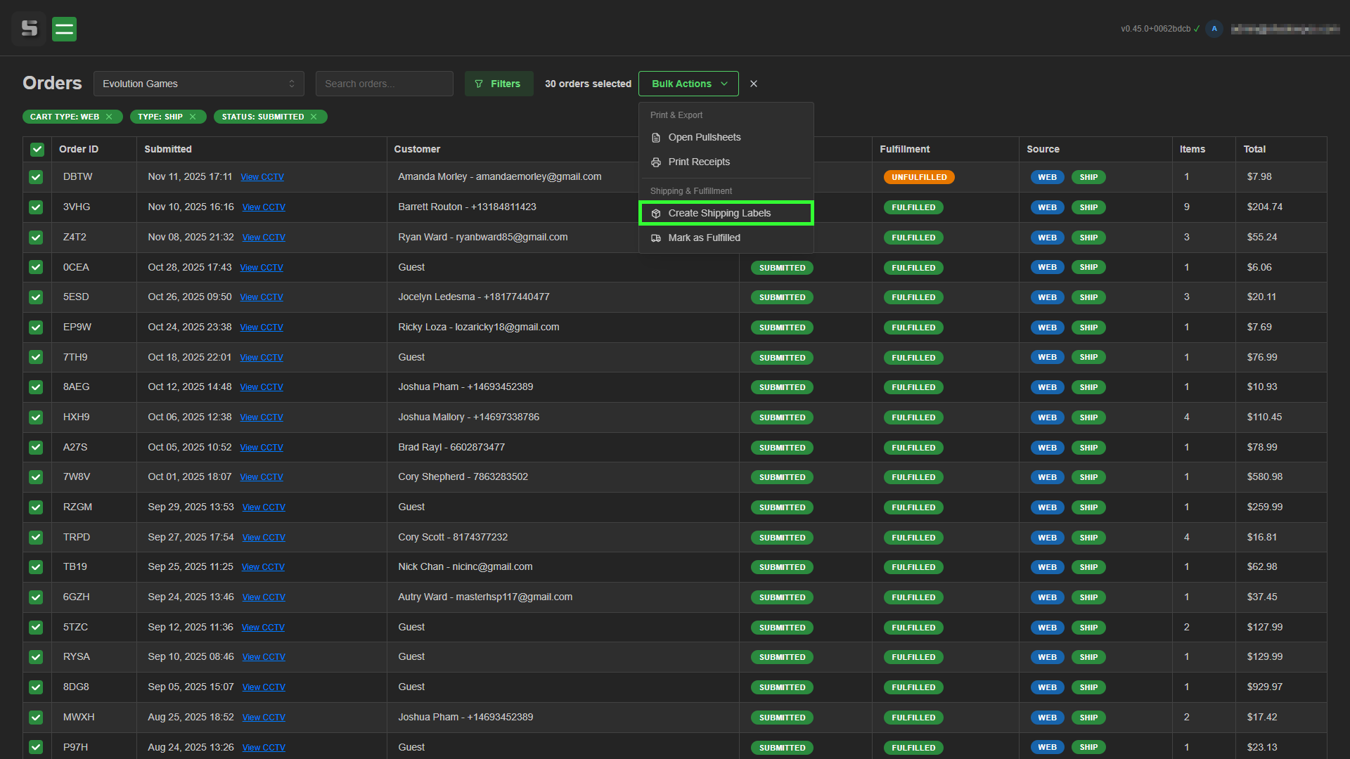 Create Bulk Shipping Label screenshot
