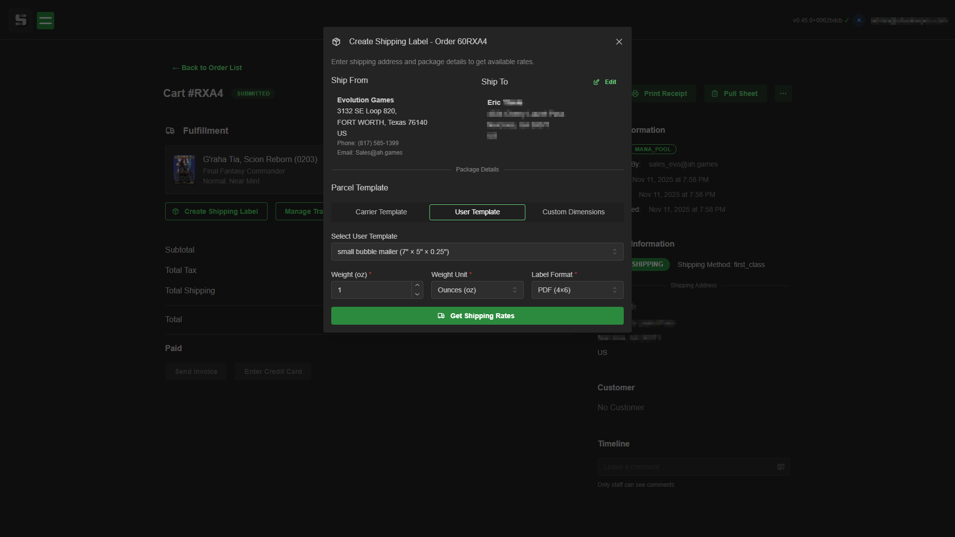 Shipping Template screenshot